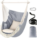 Hammock Chair Hanging Seat 2 Pillows Included,Durable Stainless Steel Spreader Bar Portable Hanging Chair Side Pocket Large Macrame Chair Set Quality Cotton Weave for Comfort Indoor Outdoor