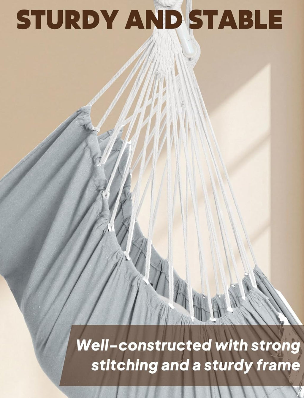 Hammock Chair Hanging Seat 2 Pillows Included,Durable Stainless Steel Spreader Bar Portable Hanging Chair Side Pocket Large Macrame Chair Set Quality Cotton Weave for Comfort Indoor Outdoor