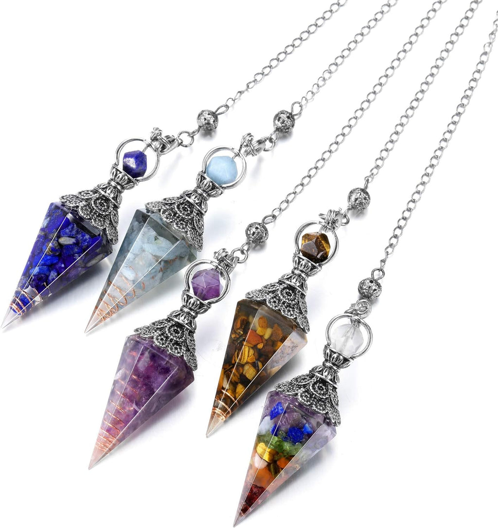 Natural Lapis Lazuli Healing Crystal Dowsing Pendulum Reiki Gemstone Chips Orgone Pendulum 6 Faceted Hexagonal Pointed Resin Spiritual Pendant for Divination, Wicca, Energy Balancing